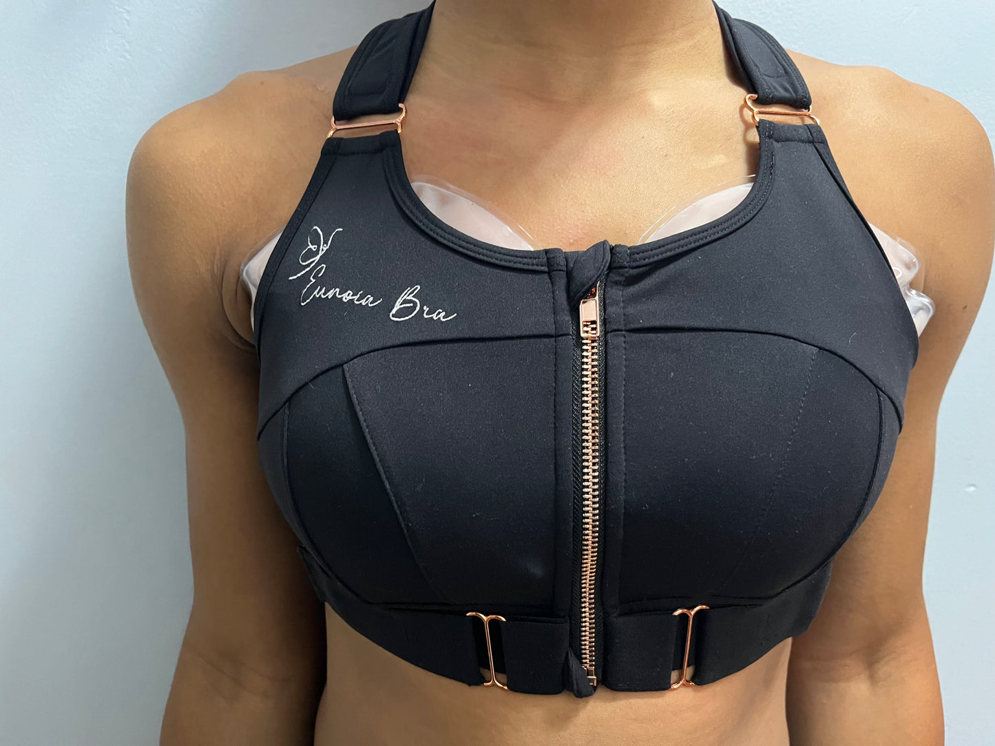 Eunoia Bra and cooling pack set worn for breast pain relief and emotional comfort