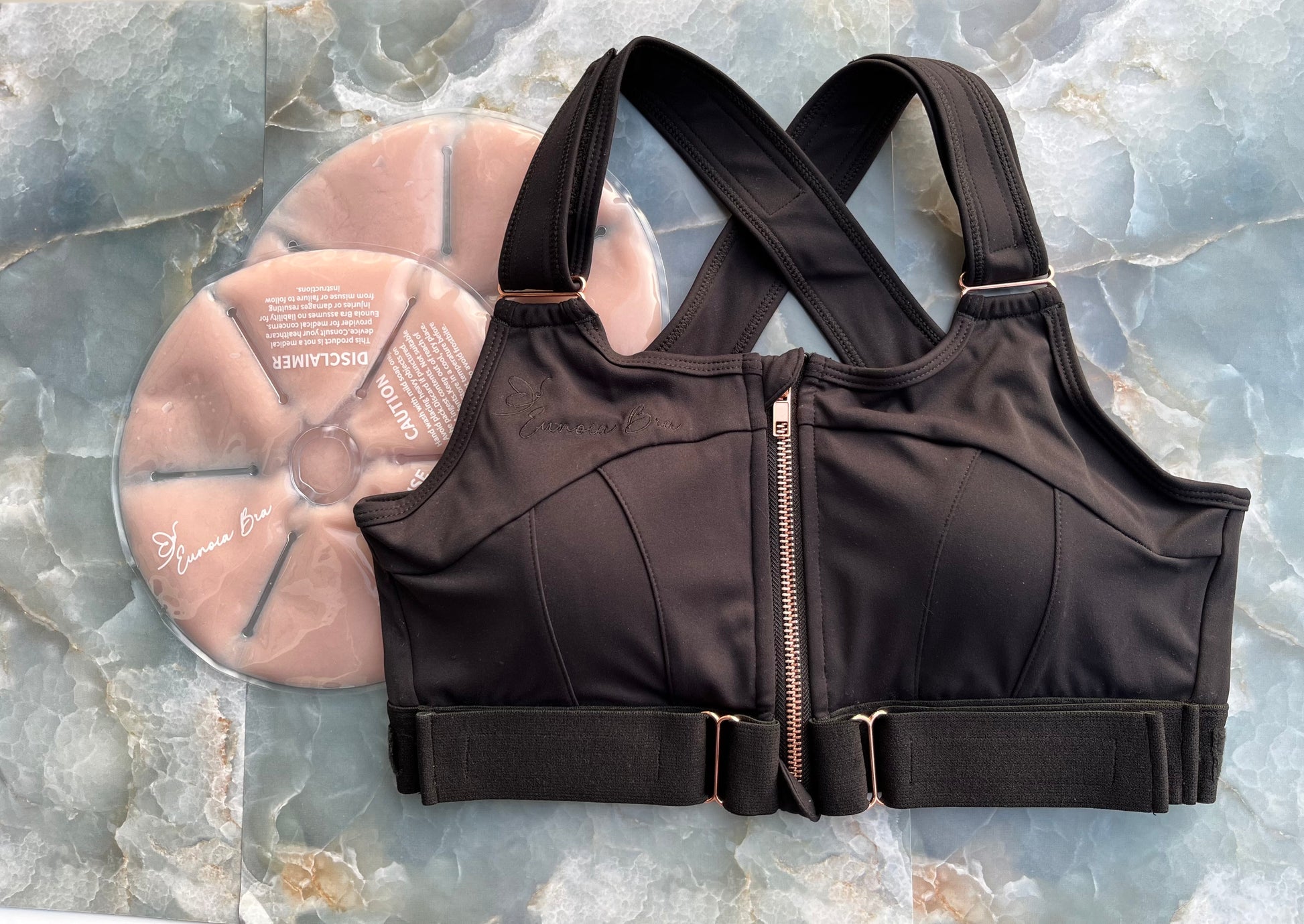 Eunoia Bra and cooling pack set for relief of engorgement after miscarriage, pregnancy loss, postpartum, weaning